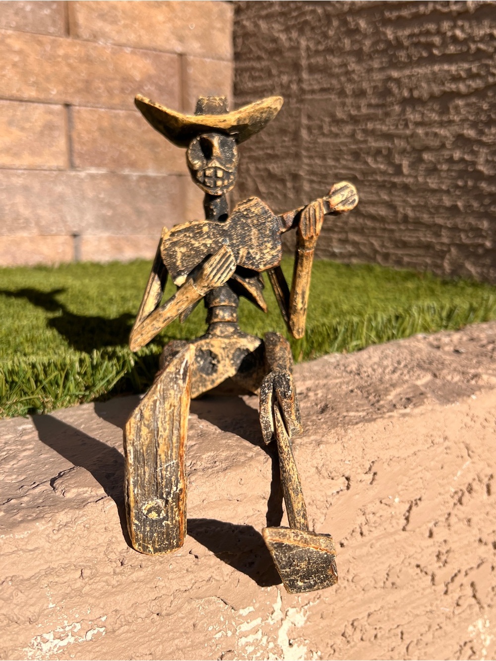 Rustic Yellow and Black Skeleton Musician Figurine - Home Art Decor